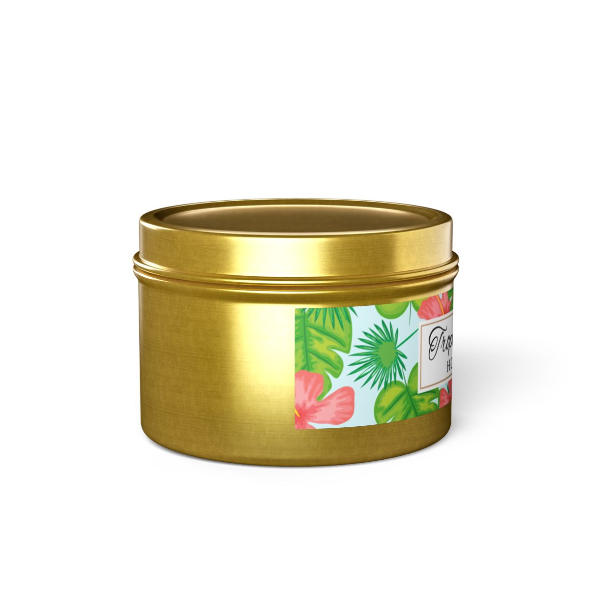 Tropical Island Coconut Soy Wax Candle, 4 oz. Gold Tin Jar with Lid - Tropical Candle, Fruit Scented Candle, Tropical Decor