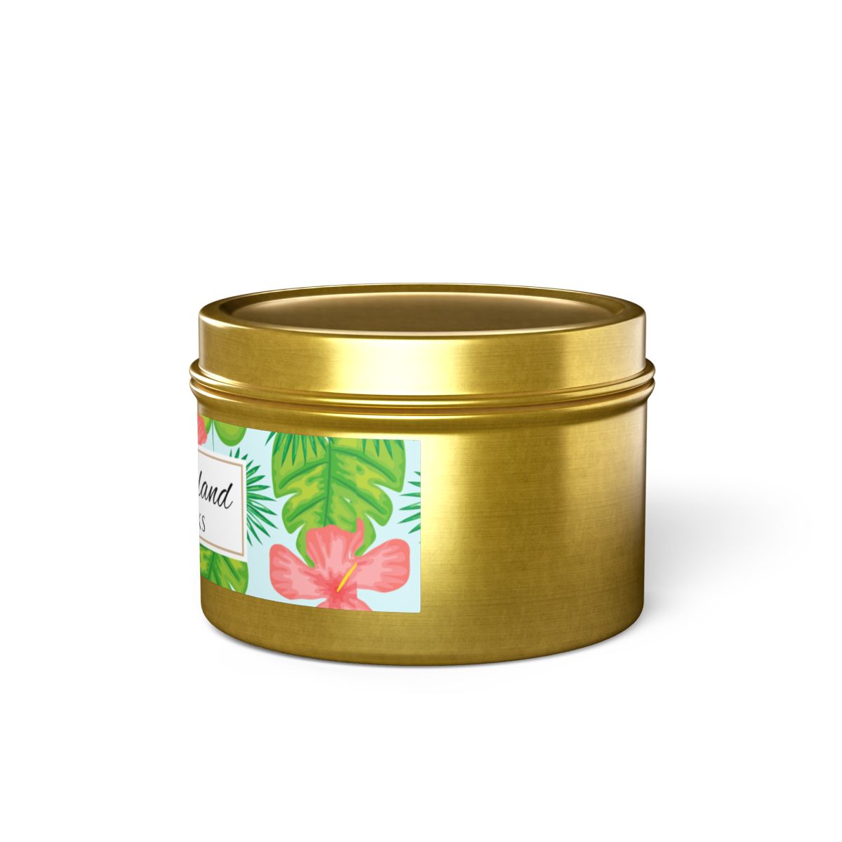 Tropical Island Coconut Soy Wax Candle, 4 oz. Gold Tin Jar with Lid - Tropical Candle, Fruit Scented Candle, Tropical Decor