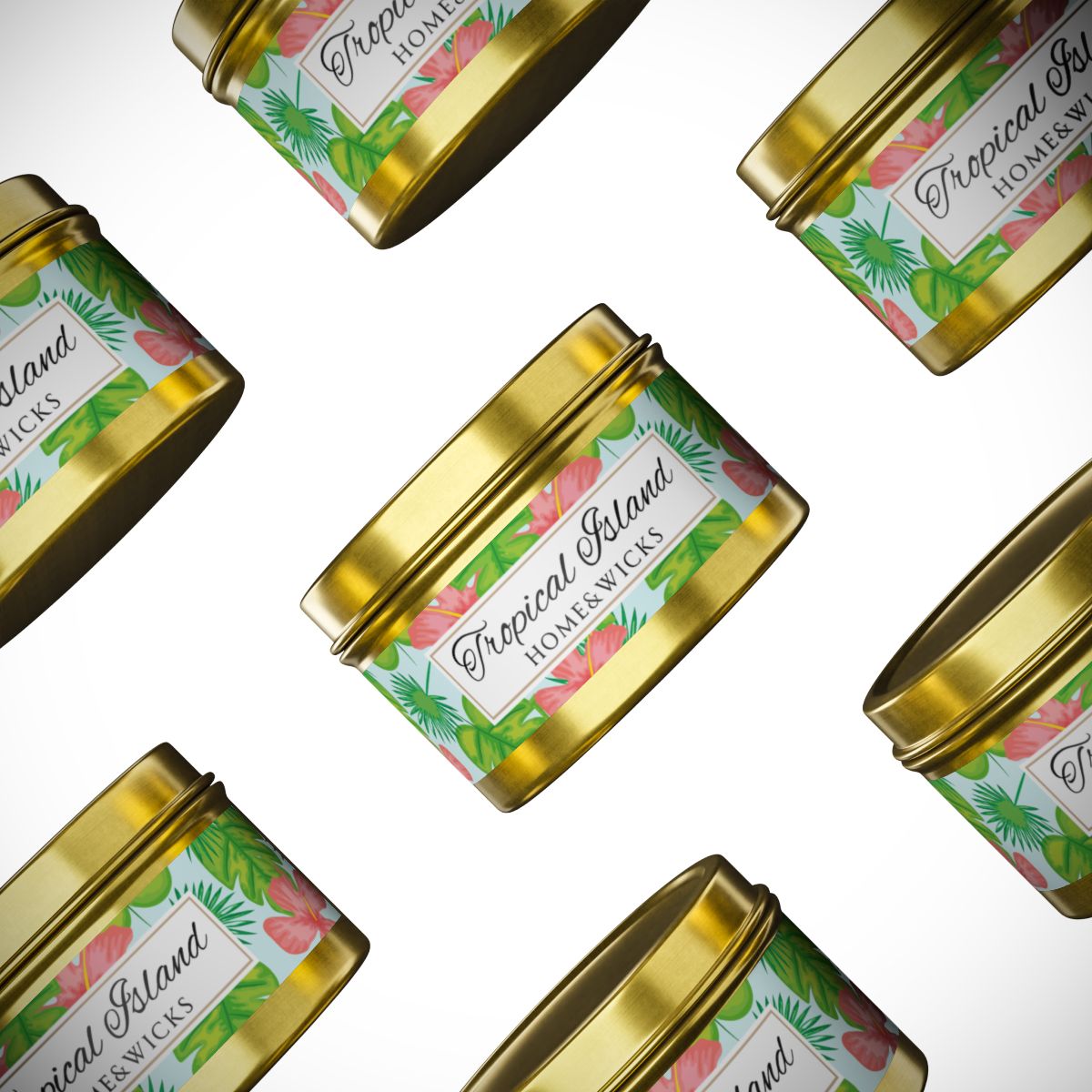 Tropical Island Coconut Soy Wax Candle, 4 oz. Gold Tin Jar with Lid - Tropical Candle, Fruit Scented Candle, Tropical Decor