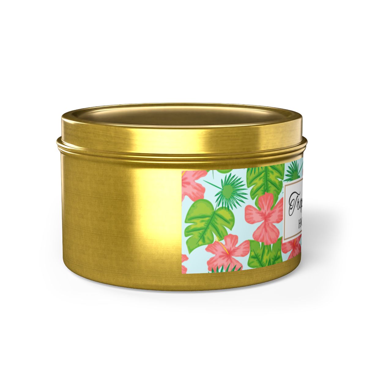 Tropical Island Coconut Soy Wax Candle, 8 oz. Gold Tin Jar with Lid - Tropical Candle, Fruit Scented Candle, Tropical Decor