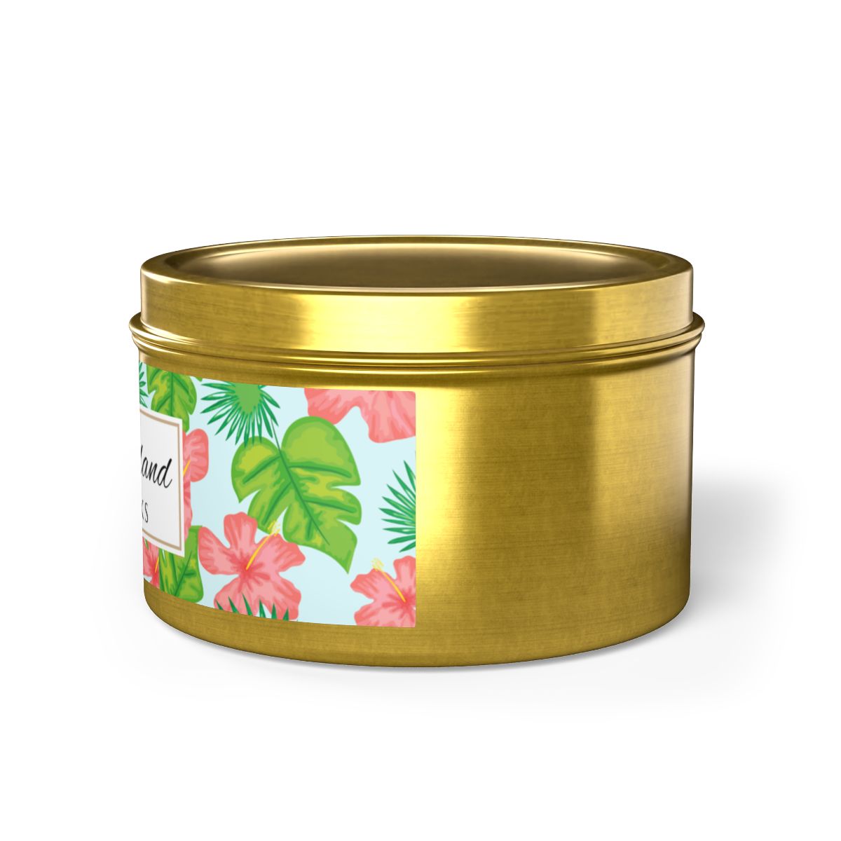Tropical Island Coconut Soy Wax Candle, 8 oz. Gold Tin Jar with Lid - Tropical Candle, Fruit Scented Candle, Tropical Decor