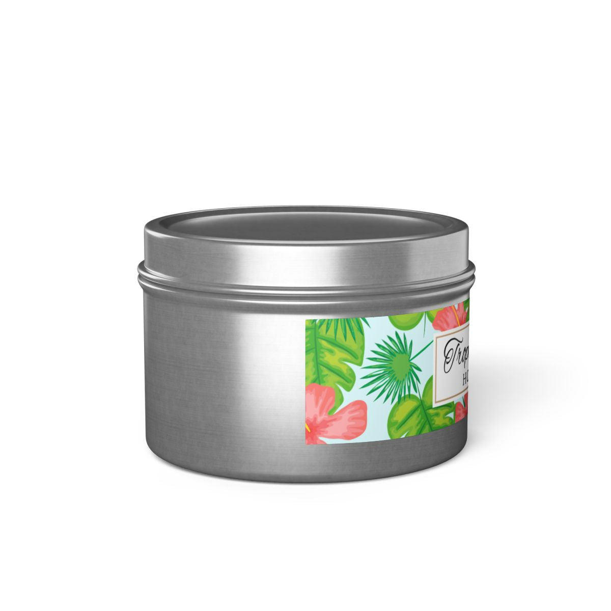 Tropical Island Coconut Soy Wax Candle, 4 oz. Silver Tin Jar with Lid - Tropical Candle, Fruit Scented Candle, Tropical Decor