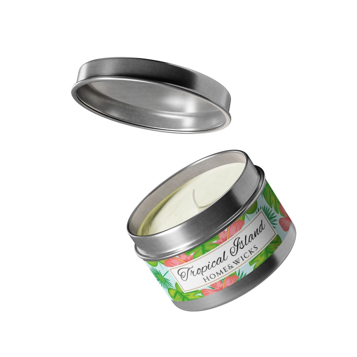 Tropical Island Coconut Soy Wax Candle, 4 oz. Silver Tin Jar with Lid - Tropical Candle, Fruit Scented Candle, Tropical Decor