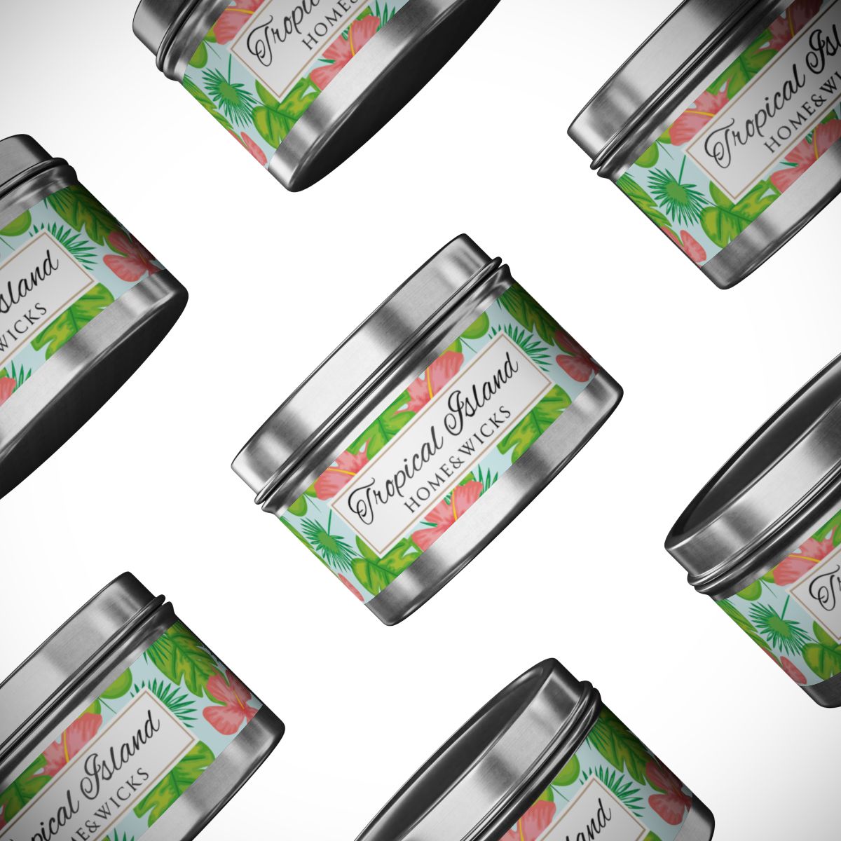 Tropical Island Coconut Soy Wax Candle, 4 oz. Silver Tin Jar with Lid - Tropical Candle, Fruit Scented Candle, Tropical Decor