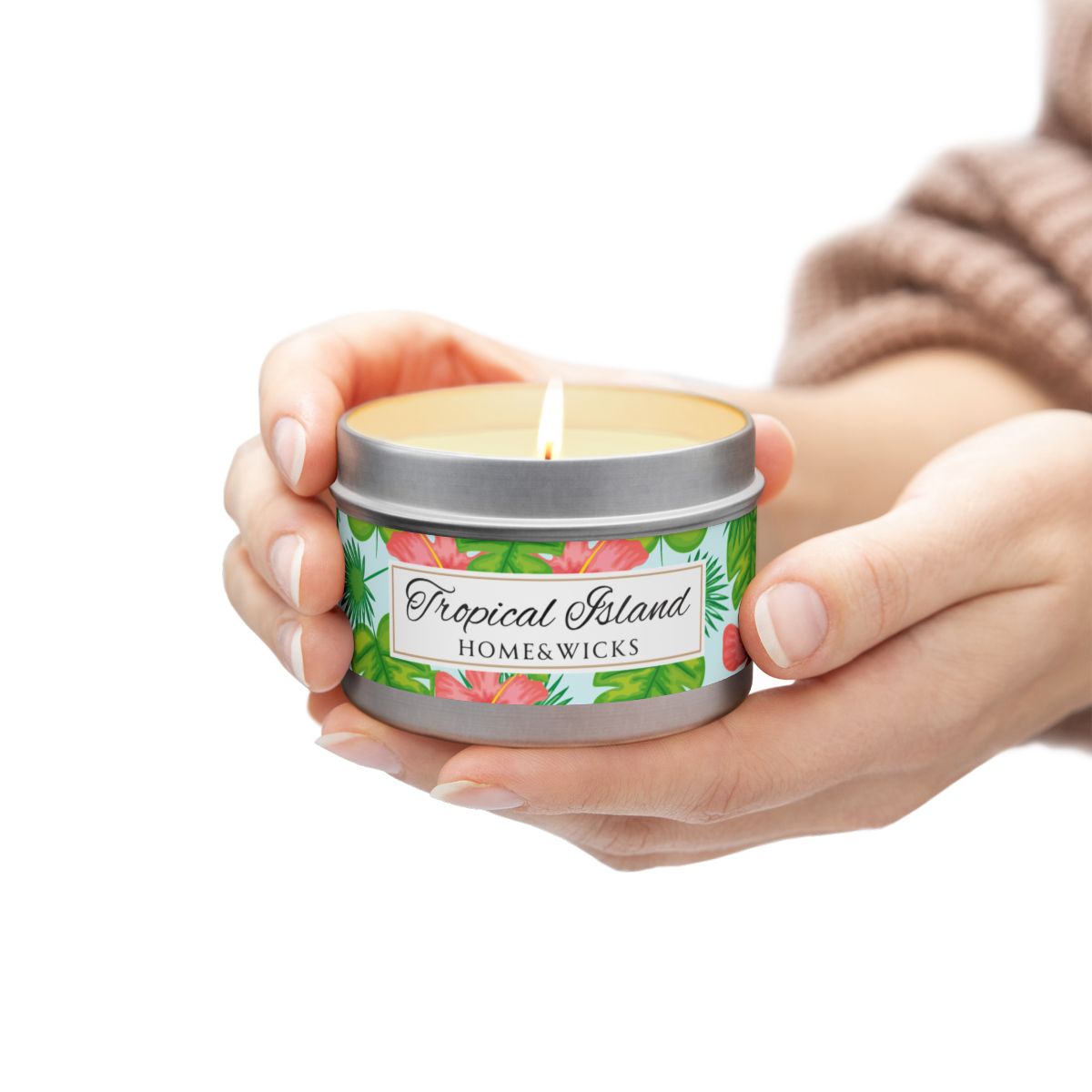 Tropical Island Coconut Soy Wax Candle, 4 oz. Silver Tin Jar with Lid - Tropical Candle, Fruit Scented Candle, Tropical Decor