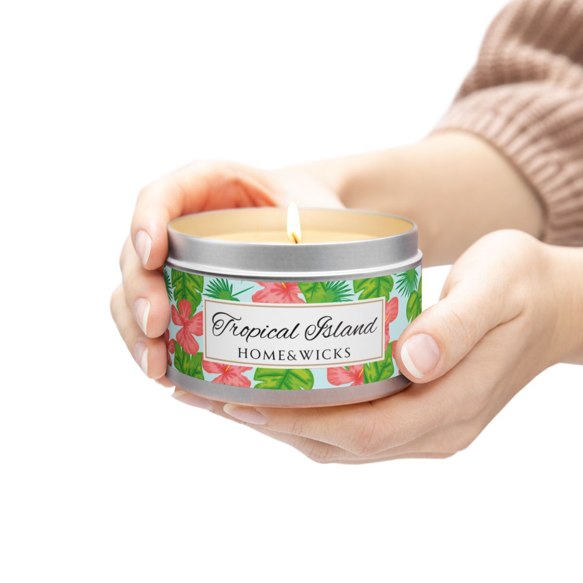 Tropical Island Scented Coconut Soy Wax Candle, 8 oz. Silver Tin Jar with Lid - Tropical Candle, Fruit Scented Candle, Tropical Decor