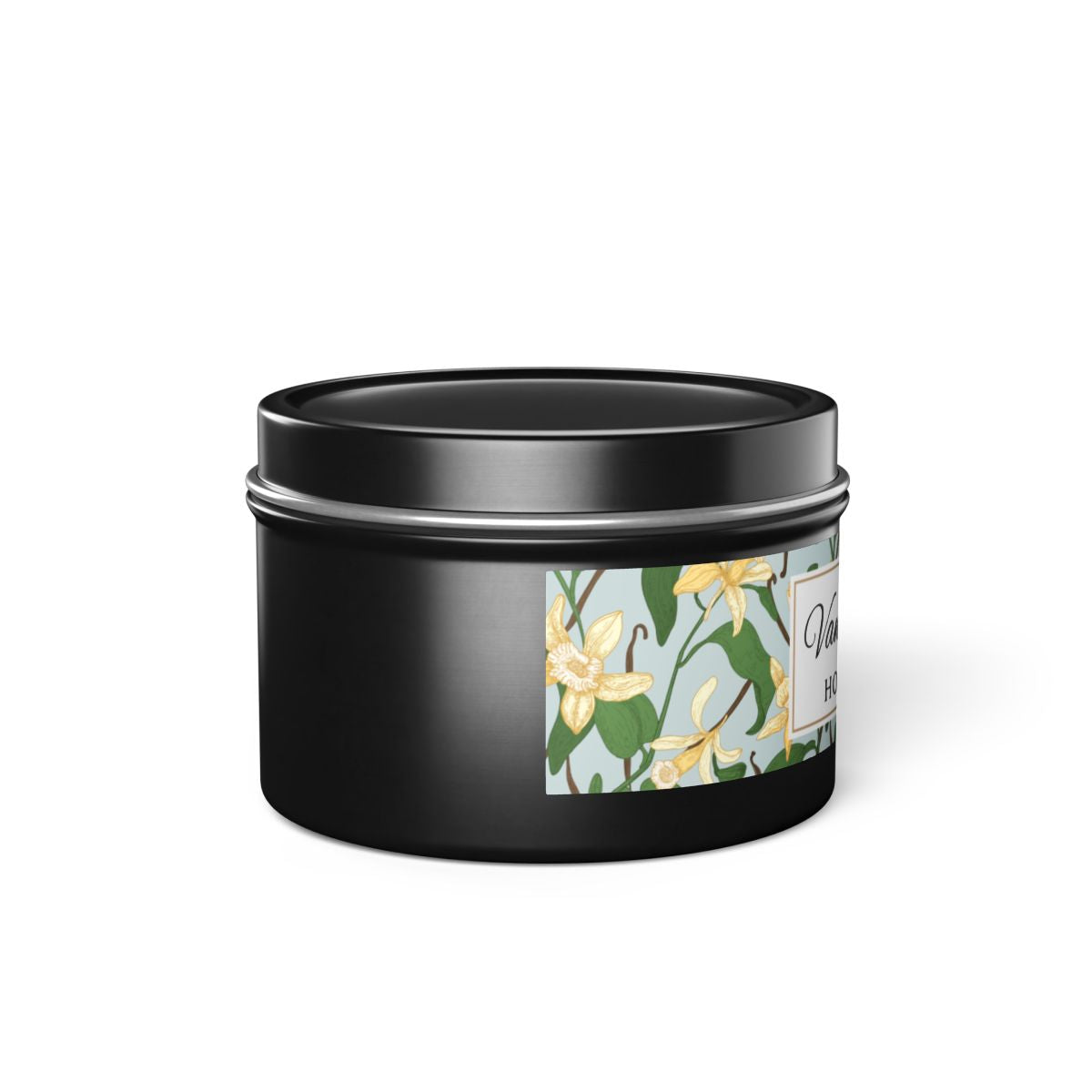 Vanilla Bean Coconut Soy Wax Candle, 4 oz. Black Tin Jar with Lid - Relaxing Vanilla Candle, Gift for Her, Vanilla Aromatherapy