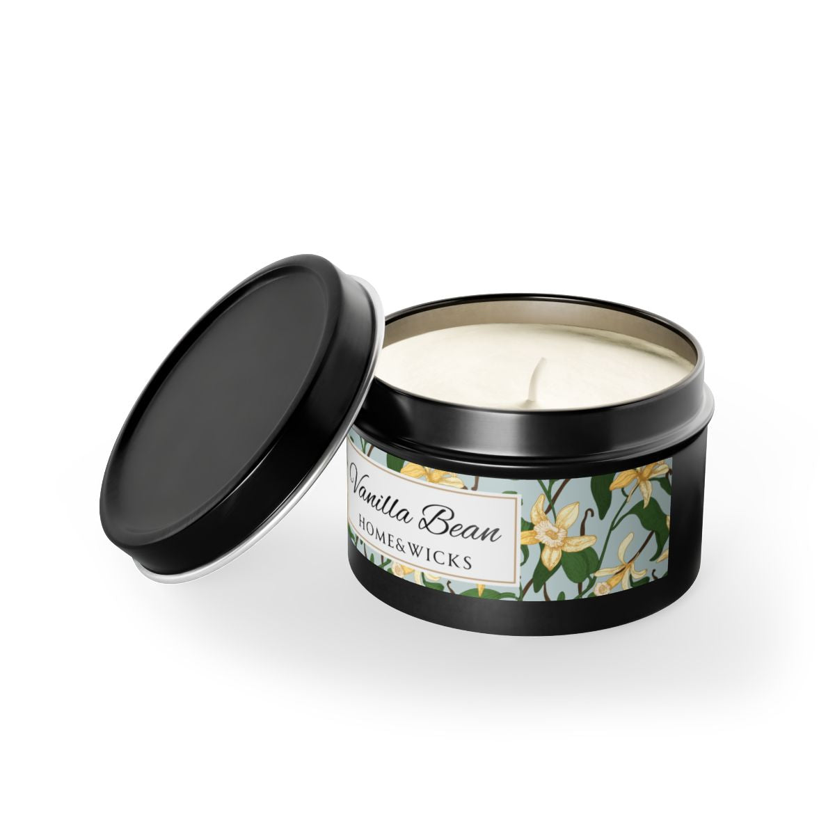 Vanilla Bean Coconut Soy Wax Candle, 4 oz. Black Tin Jar with Lid - Relaxing Vanilla Candle, Gift for Her, Vanilla Aromatherapy