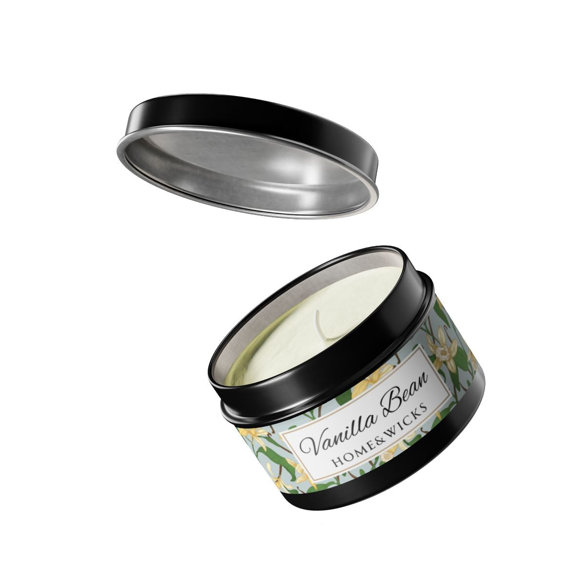 Vanilla Bean Coconut Soy Wax Candle, 4 oz. Black Tin Jar with Lid - Relaxing Vanilla Candle, Gift for Her, Vanilla Aromatherapy
