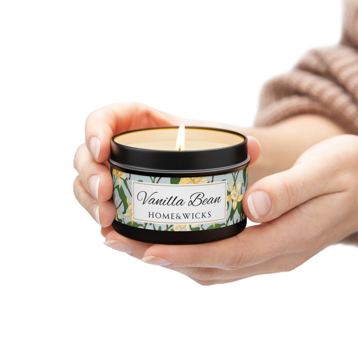 Vanilla Bean Coconut Soy Wax Candle, 4 oz. Black Tin Jar with Lid - Relaxing Vanilla Candle, Gift for Her, Vanilla Aromatherapy