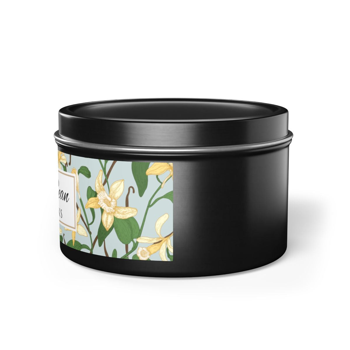 Vanilla Bean Coconut Soy Wax Candle, 8 oz. Black Tin Jar with Lid - Relaxing Vanilla Candle, Gift for Her, Vanilla Aromatherapy