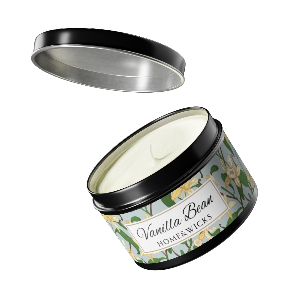 Vanilla Bean Coconut Soy Wax Candle, 8 oz. Black Tin Jar with Lid - Relaxing Vanilla Candle, Gift for Her, Vanilla Aromatherapy