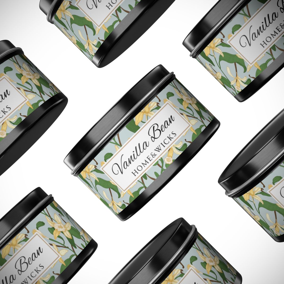 Vanilla Bean Coconut Soy Wax Candle, 8 oz. Black Tin Jar with Lid - Relaxing Vanilla Candle, Gift for Her, Vanilla Aromatherapy