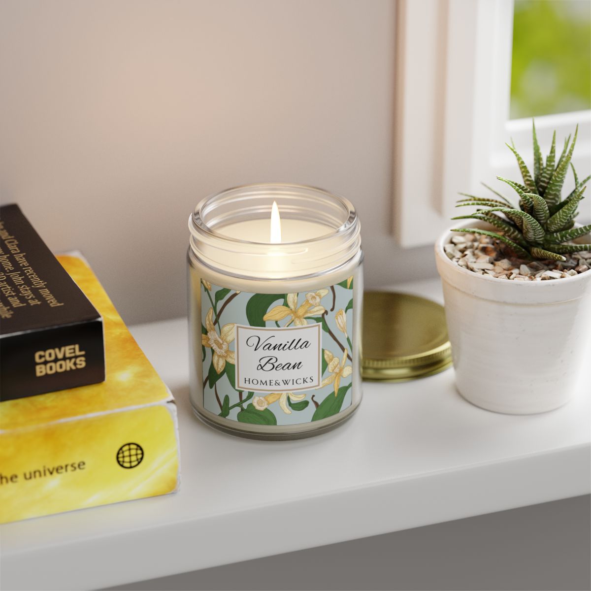 Vanilla Bean Coconut Apricot Wax Candle, 9 oz Amber Jar, Gold Lid - Relaxing Scent, Gift for Her, Vanilla Aromatherapy, Natural Coconut Wax