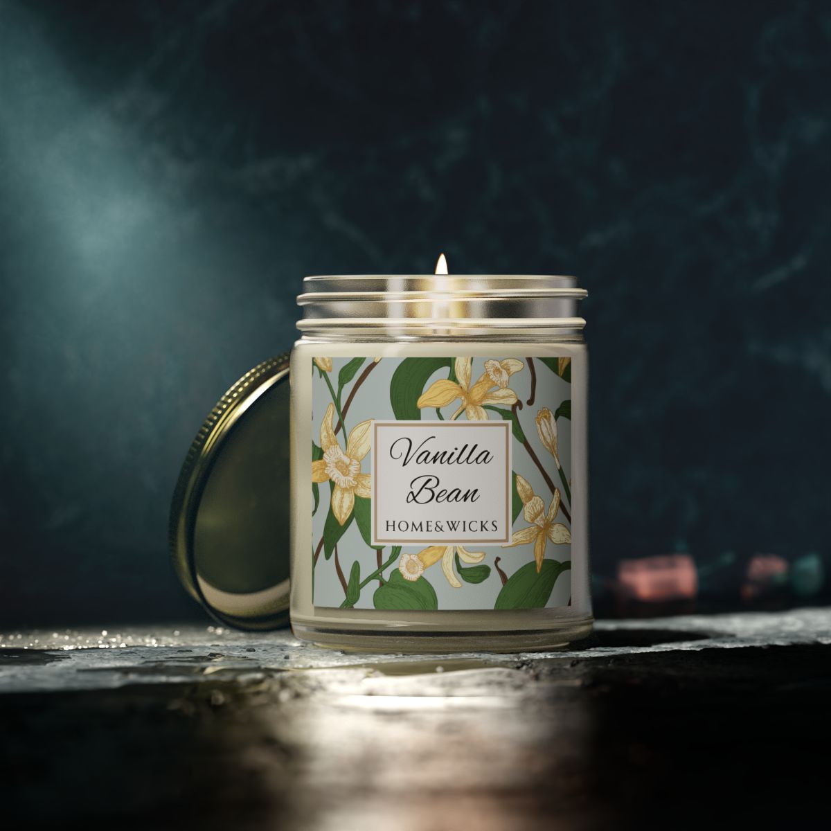 Vanilla Bean Coconut Apricot Wax Candle, 9 oz Amber Jar, Gold Lid - Relaxing Scent, Gift for Her, Vanilla Aromatherapy, Natural Coconut Wax