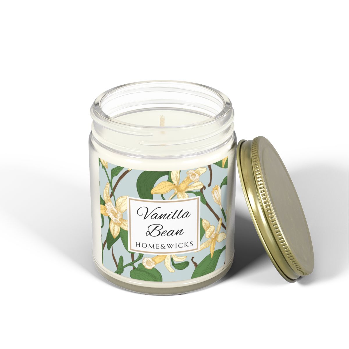 Vanilla Bean Coconut Apricot Wax Candle, 9 oz Amber Jar, Gold Lid - Relaxing Scent, Gift for Her, Vanilla Aromatherapy, Natural Coconut Wax