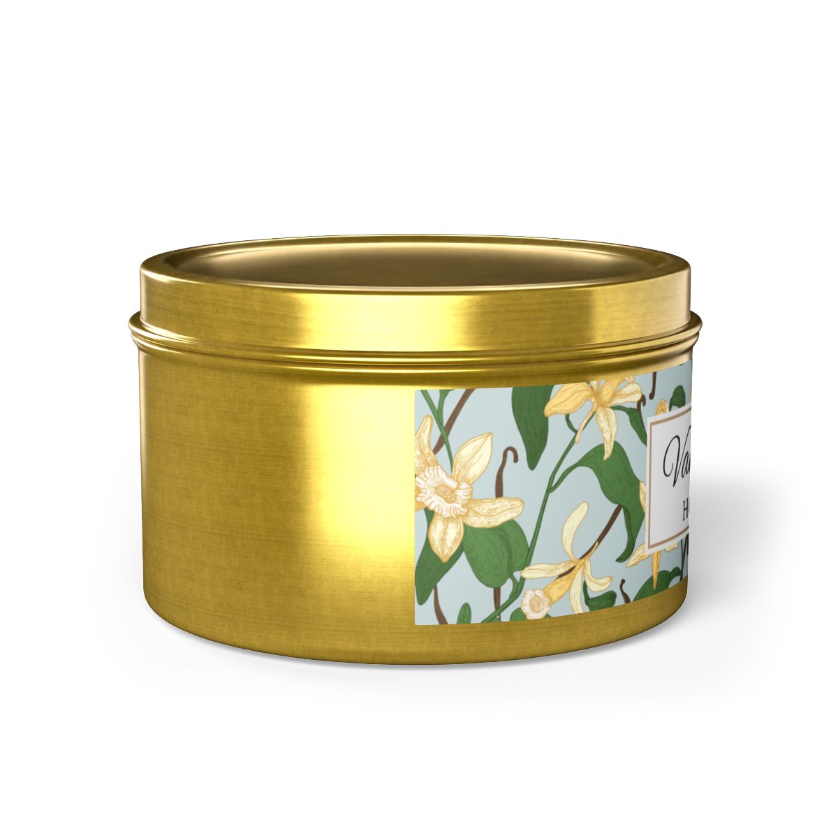 Vanilla Bean Coconut Soy Wax Candle, 8 oz. Gold Tin Jar with Lid - Relaxing Vanilla Candle, Gift for Her, Vanilla Aromatherapy