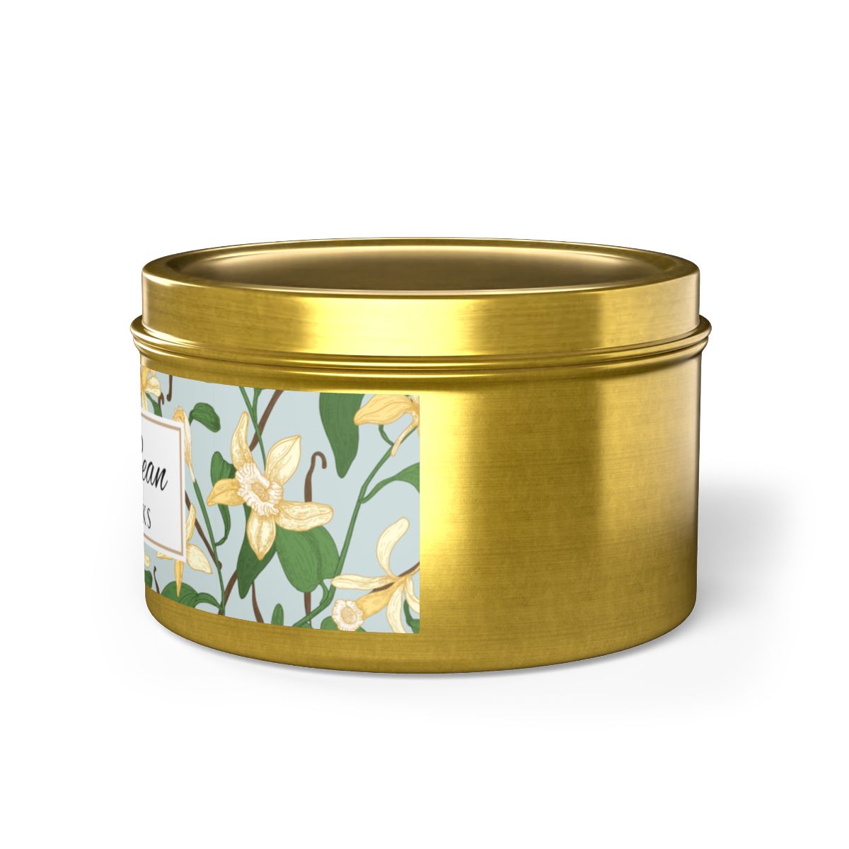 Vanilla Bean Coconut Soy Wax Candle, 8 oz. Gold Tin Jar with Lid - Relaxing Vanilla Candle, Gift for Her, Vanilla Aromatherapy