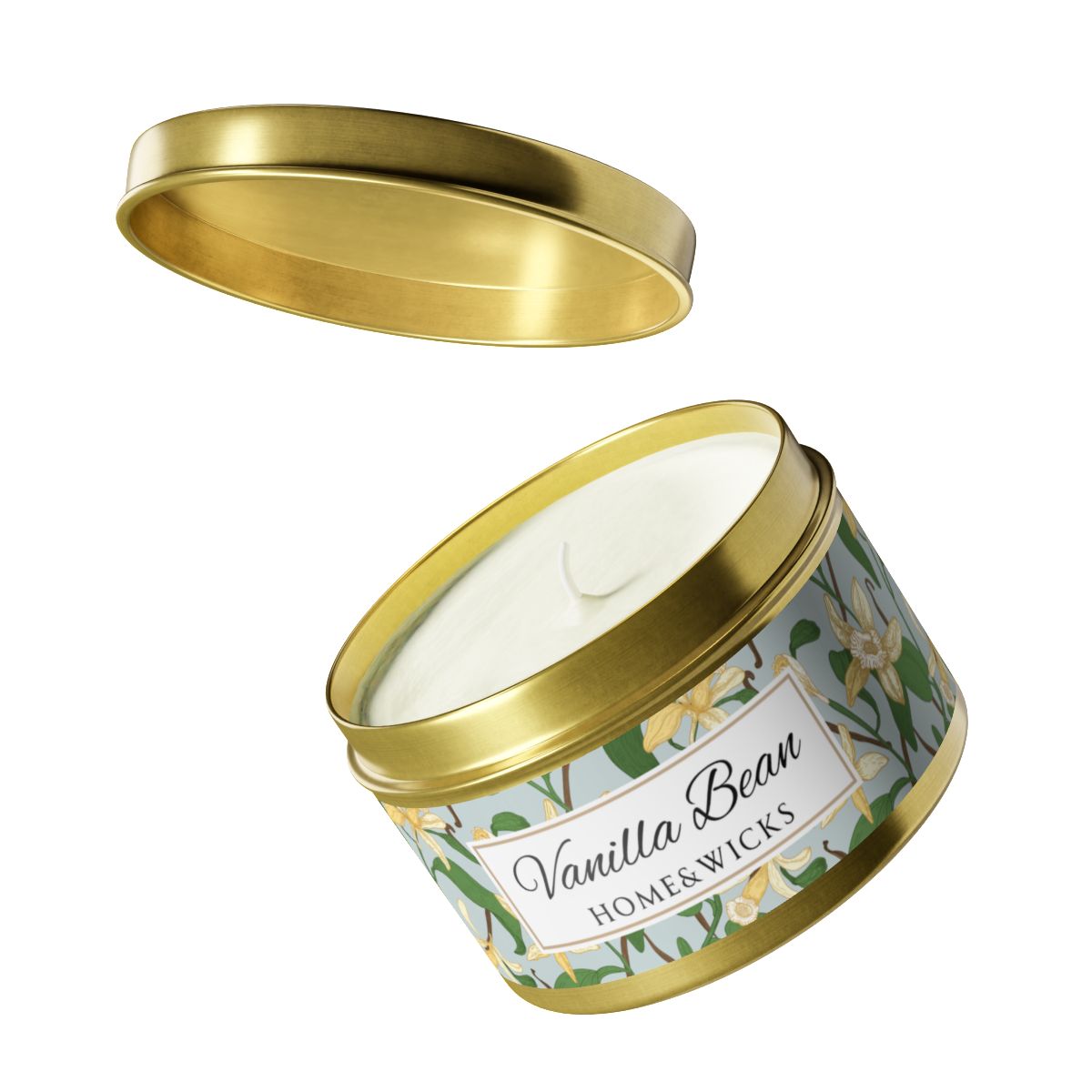 Vanilla Bean Coconut Soy Wax Candle, 8 oz. Gold Tin Jar with Lid - Relaxing Vanilla Candle, Gift for Her, Vanilla Aromatherapy