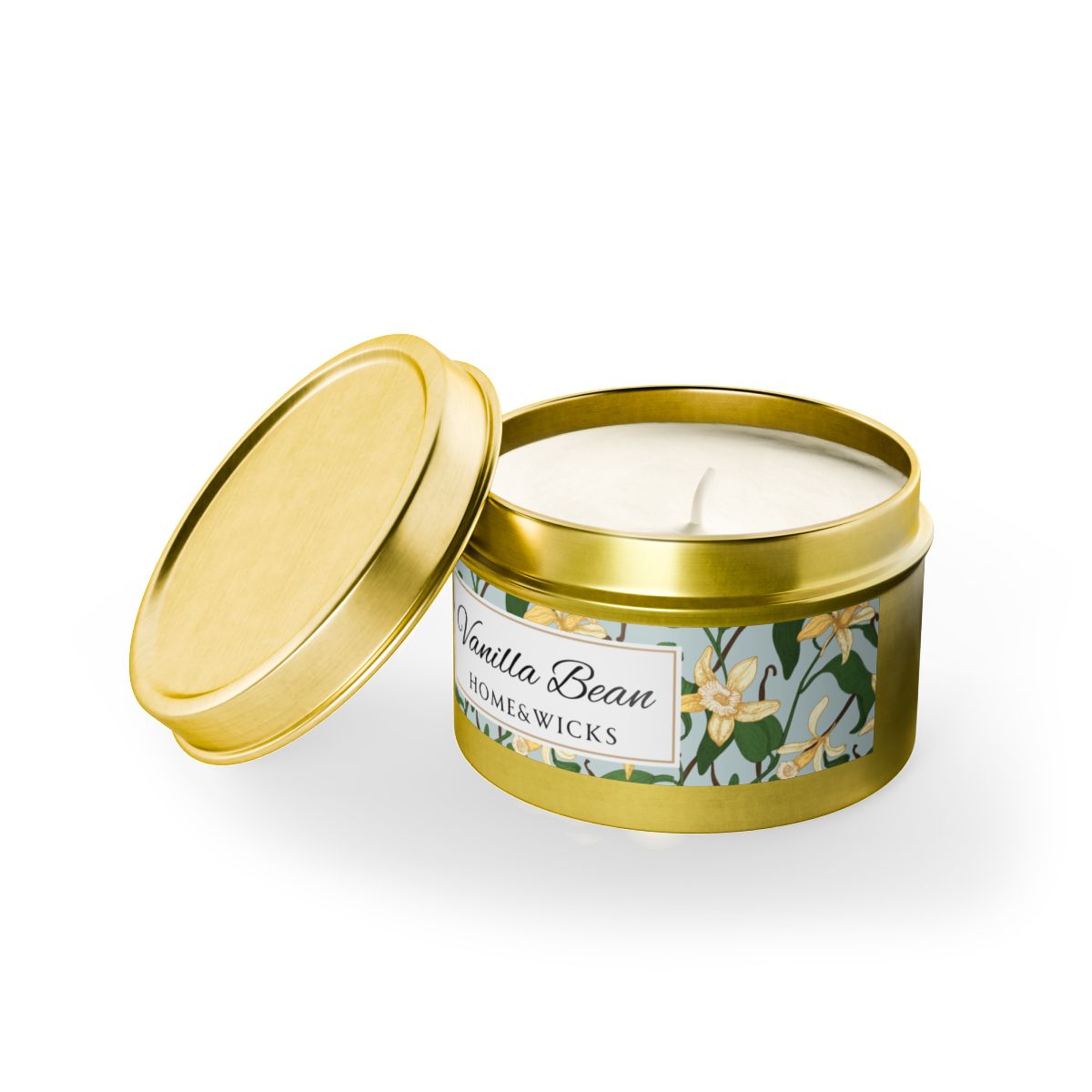 Vanilla Bean Coconut Soy Wax Candle, 4 oz. Gold Tin Jar with Lid - Relaxing Vanilla Candle, Gift for Her, Vanilla Aromatherapy