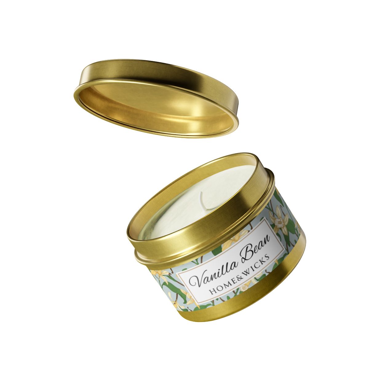Vanilla Bean Coconut Soy Wax Candle, 4 oz. Gold Tin Jar with Lid - Relaxing Vanilla Candle, Gift for Her, Vanilla Aromatherapy