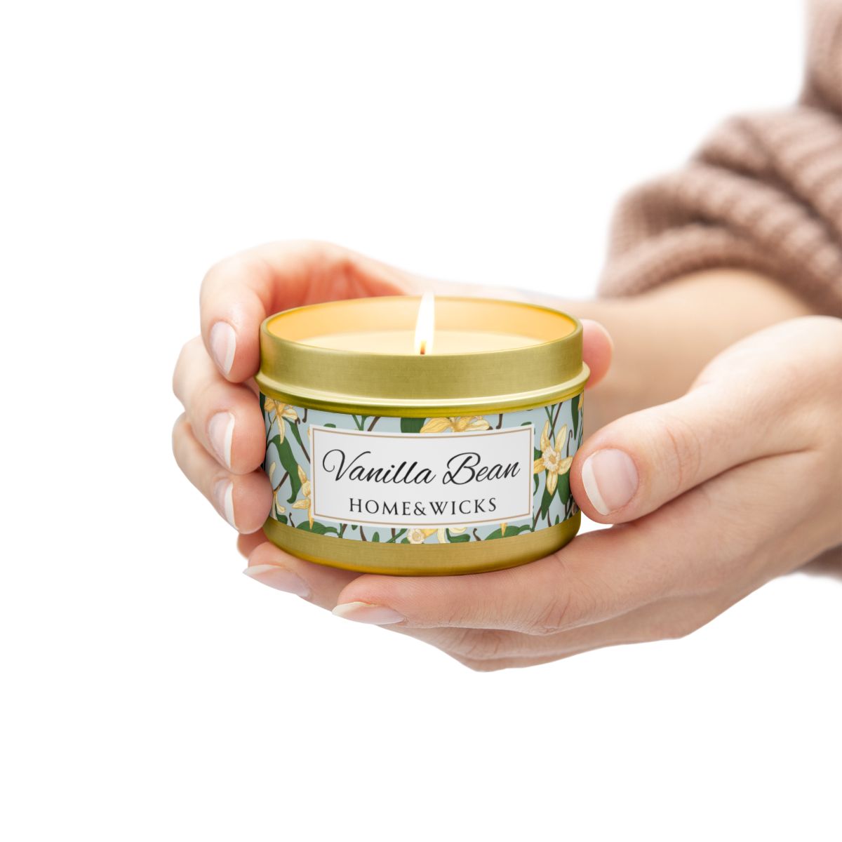 Vanilla Bean Coconut Soy Wax Candle, 4 oz. Gold Tin Jar with Lid - Relaxing Vanilla Candle, Gift for Her, Vanilla Aromatherapy