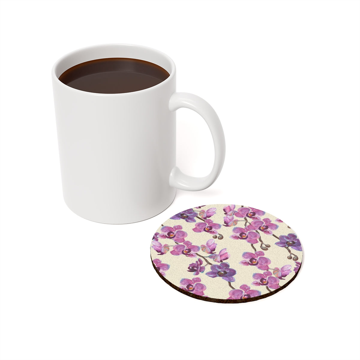 Vanilla Orchid - Round Hardboard Coaster, Cork Backed - 3.75" x 3.75" - Perfect for Home Decor and Gifts - Priced per coaster
