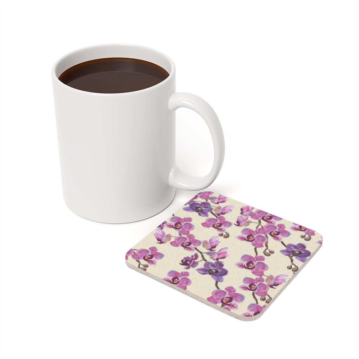 Vanilla Orchid - Square Hardboard Coaster, Cork Backed - 3.75" x 3.75" - Perfect for Home Decor and Gifts - Priced per coaster