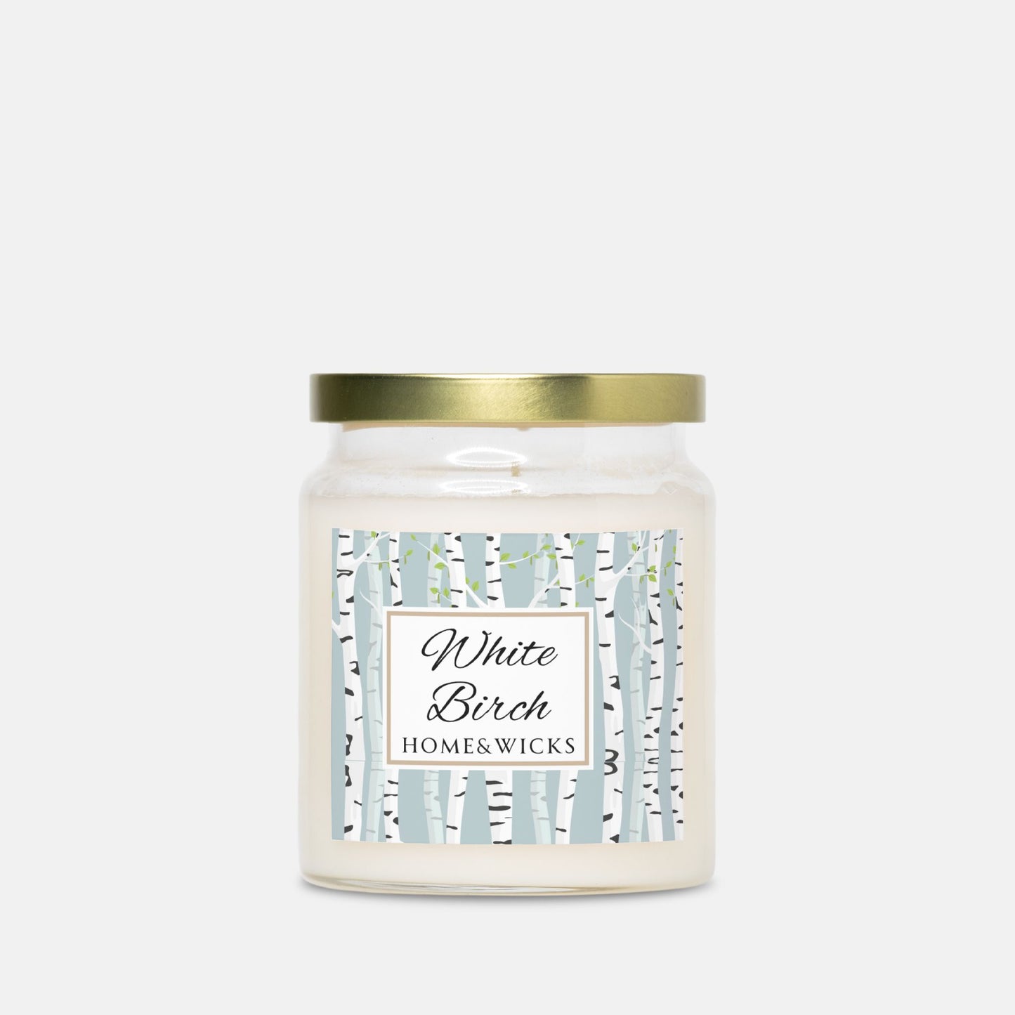 Candle with 'White Birch' label on a white background