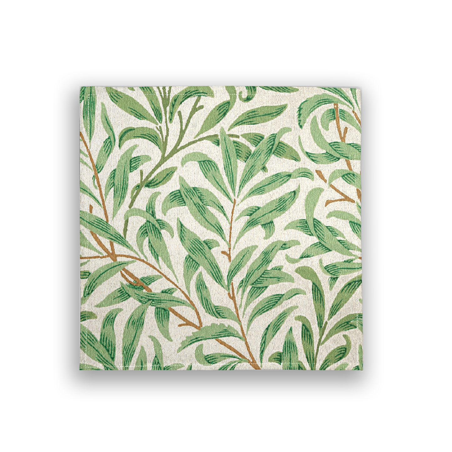 Willow Boughs 10 x 10 cocktail napkin with green leaf willow branch pattern on a white background