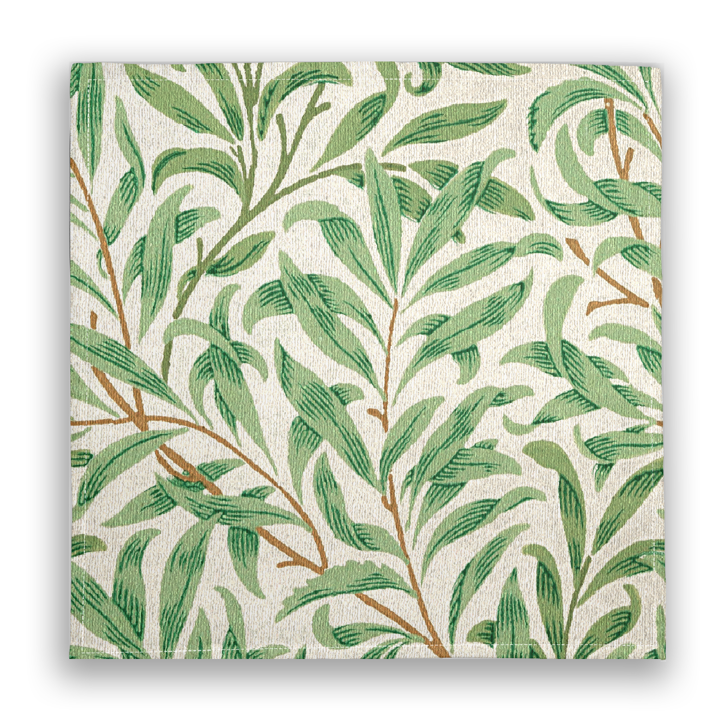 Willow Boughs 22 x 22 Napkin with green leaf willow branch pattern and brown stems on a white background