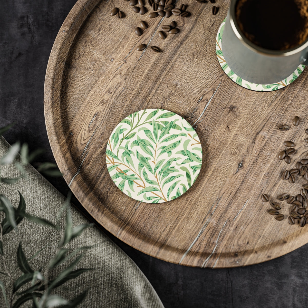 Willow Boughs - Round Hardboard Coaster, Cork Backed - 3.75" x 3.75" - Perfect for Home Decor and Gifts - Priced per coaster