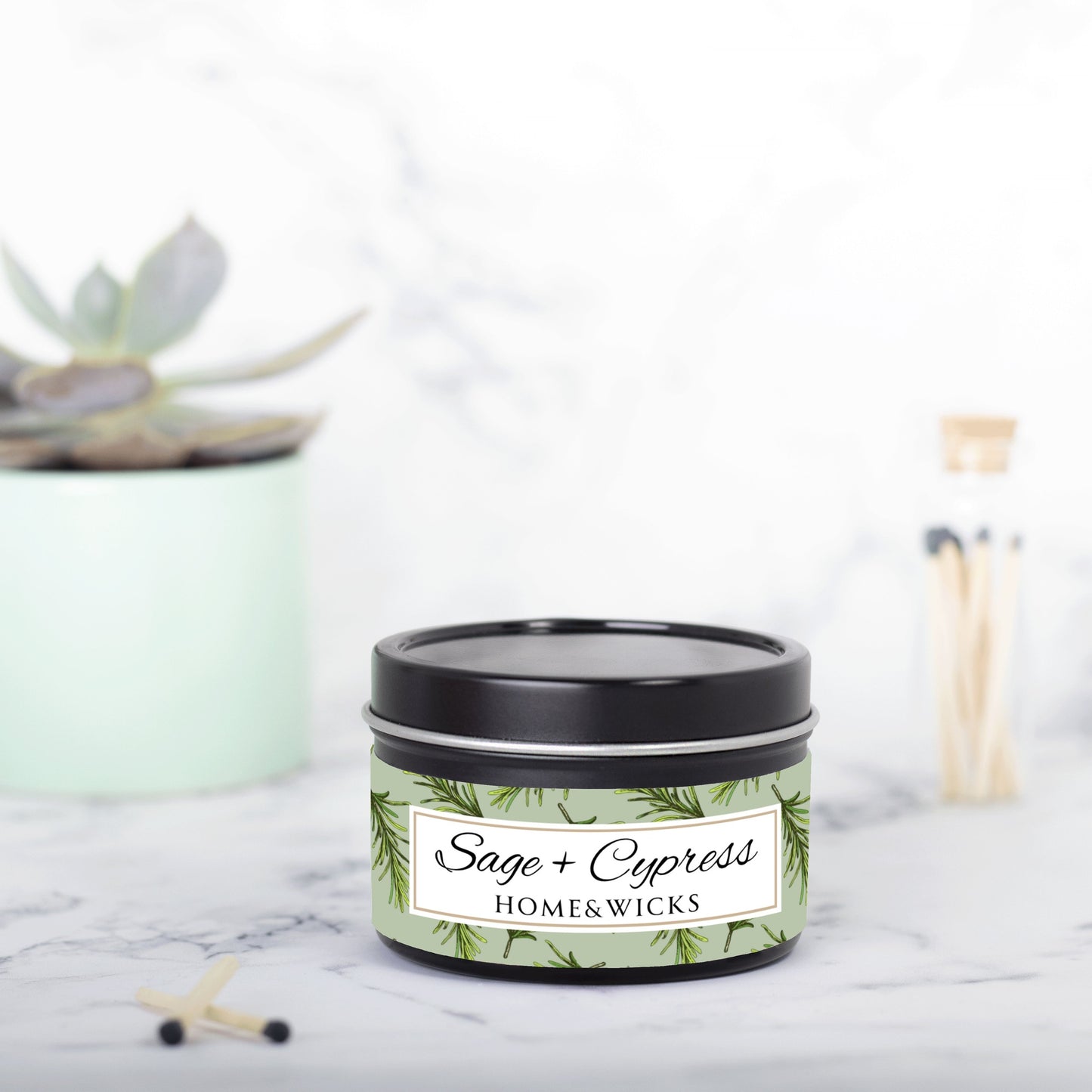 Sage & Cypress Coconut Soy Wax Candle, 4 oz. Black Tin Jar with Lid - Aromatic Scented Candle, Captivating Scented Candle, Fall Candle