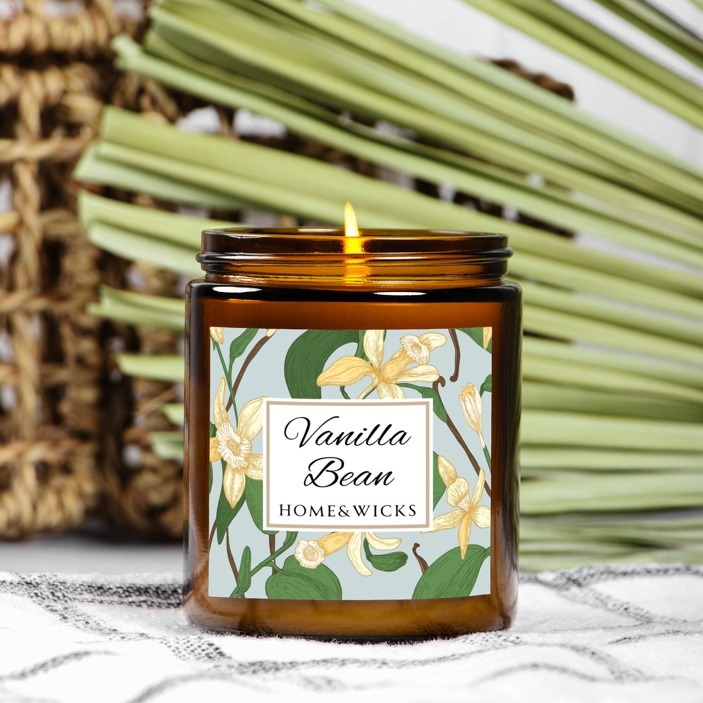 Vanilla Bean Coconut Apricot Wax Candle, 9 oz Amber Jar, Gold Lid - Relaxing Scent, Gift for Her, Vanilla Aromatherapy, Natural Coconut Wax