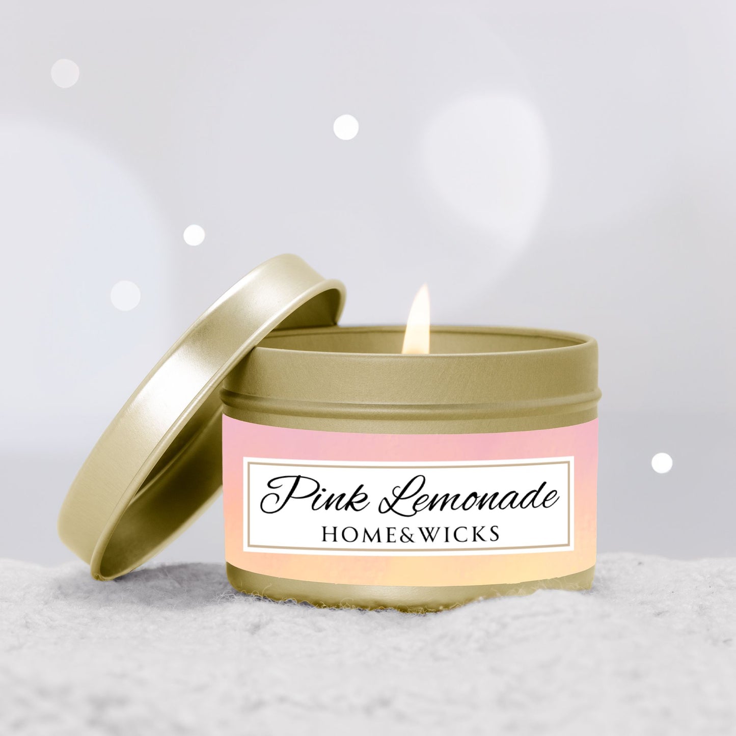 Pink Lemonade Coconut Soy Wax Candle, 4 oz. Gold Tin Jar with Lid - Fruity Scented Candle, Gourmand Candle, Summer Decor