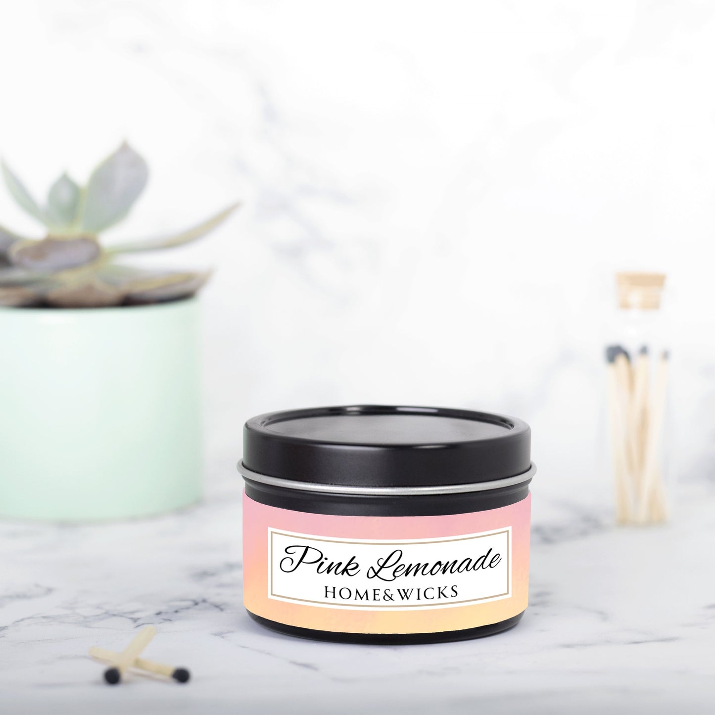 Pink Lemonade Coconut Soy Wax Candle, 4 oz. Black Tin Jar with Lid - Fruity Scented Candle, Gourmand Candle, Summer Decor