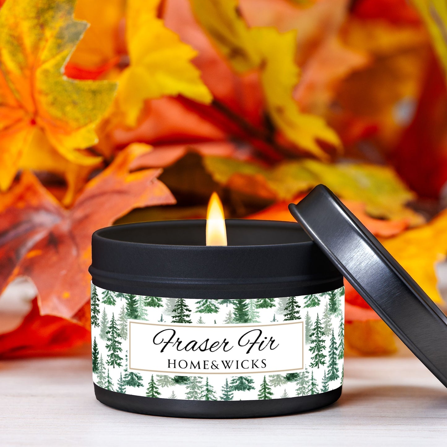 Fraser Fir Coconut Soy Wax Candle, 4 oz. Black Tin Jar with Lid - Christmas Candle, Holiday Decor, Winter Candle