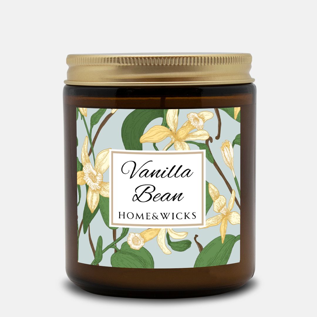 Vanilla Bean Coconut Apricot Wax Candle, 9 oz Amber Jar, Gold Lid - Relaxing Scent, Gift for Her, Vanilla Aromatherapy, Natural Coconut Wax