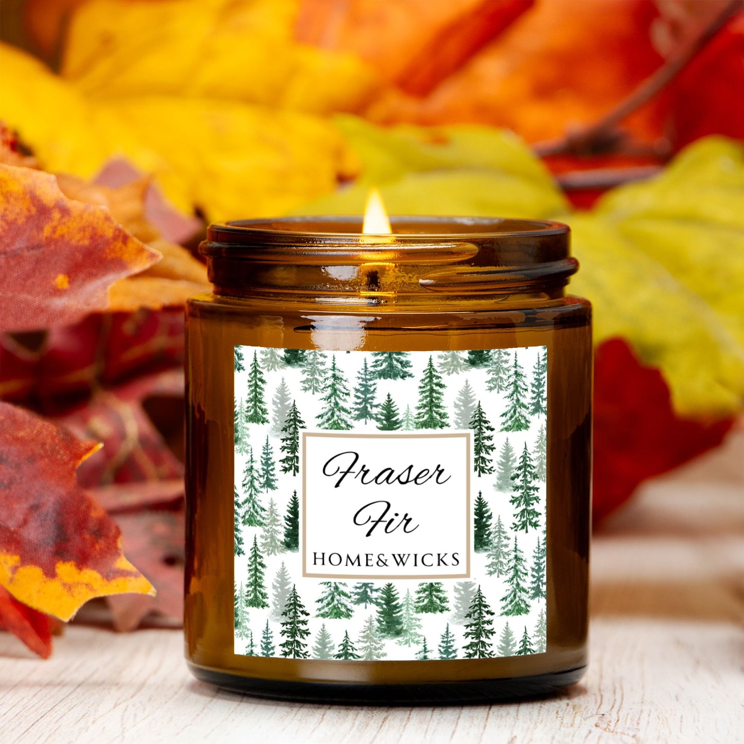 Fraser Fir Coconut Apricot Wax Candle, 4 oz. Amber Jar with Gold Lid, Cotton Wick - Christmas Candle, Holiday Decor, Winter Candle