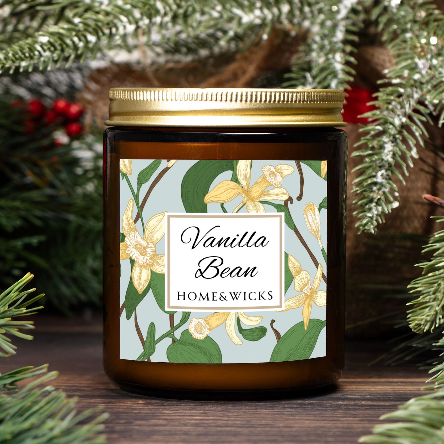 Vanilla Bean Coconut Apricot Wax Candle, 9 oz Amber Jar, Gold Lid - Relaxing Scent, Gift for Her, Vanilla Aromatherapy, Natural Coconut Wax