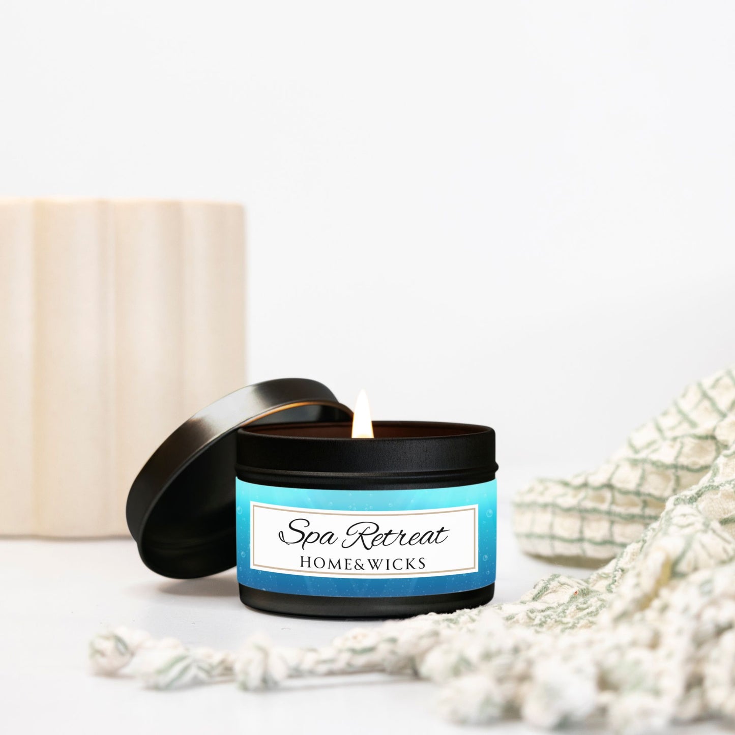 Spa Retreat Coconut Soy Wax Candle, 4 oz. Black Tin Jar with Lid - Spa Scented Candle, Relaxation Candle, Aromatherapy