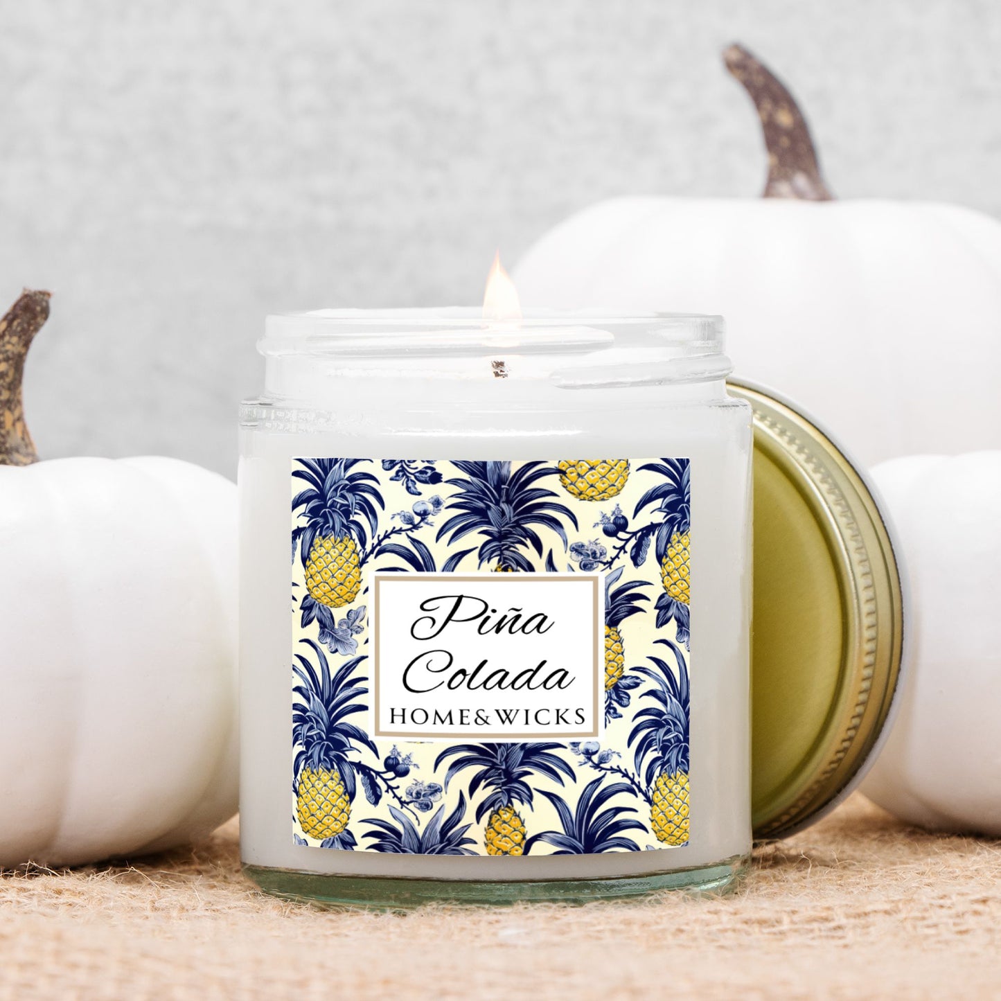 Piña Colada Coconut Apricot Wax Candle, 4 oz. Clear Jar with Gold Lid - Tropical Scented Candle, Fruity Candle, Tropical Decor