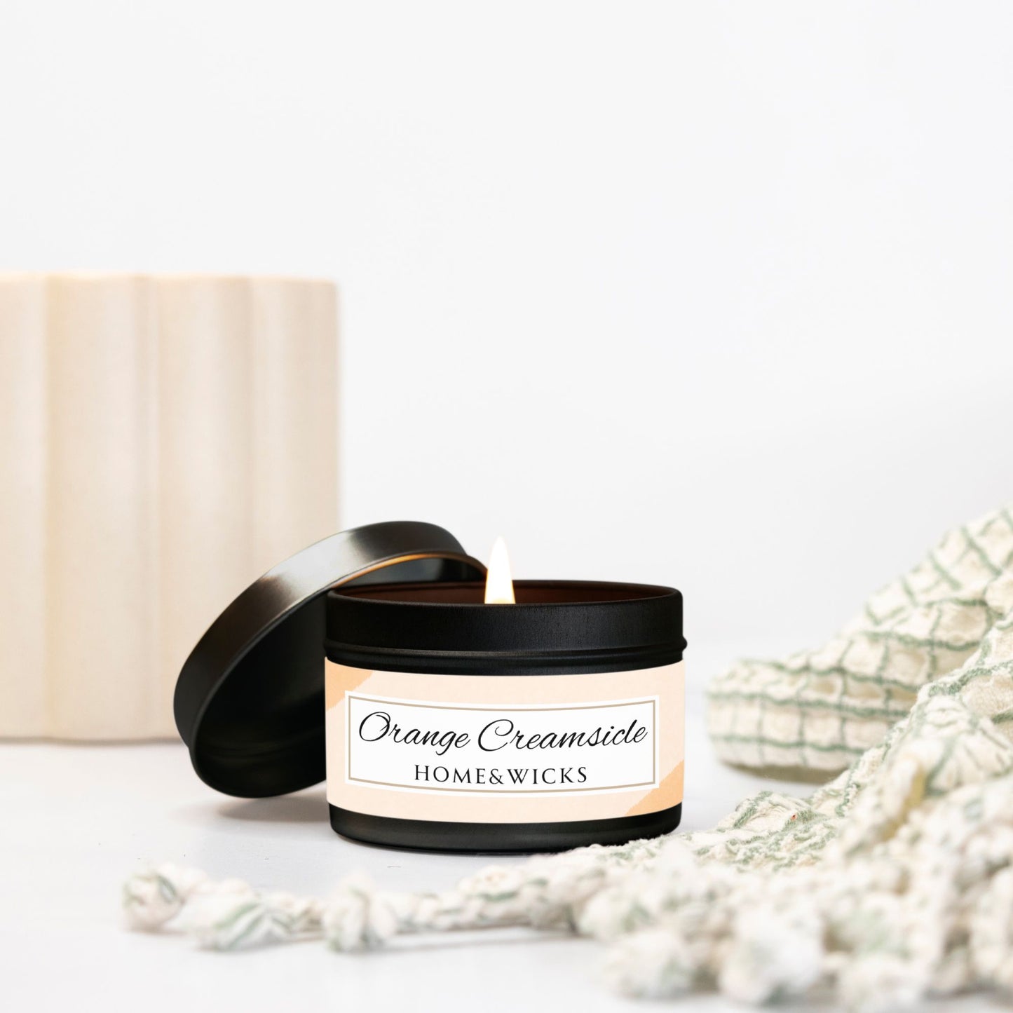 Orange Creamsicle Coconut Soy Wax Candle, 4 oz. Black Tin Jar with Lid - Summer Candle, Orange Scented Candle, Gourmand Scented Candle