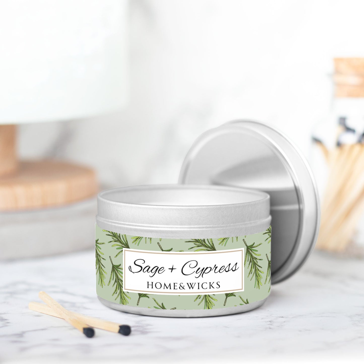 Sage & Cypress Coconut Soy Wax Candle, 8 oz. Silver Tin Jar with Lid - Aromatic Scented Candle, Captivating Scented Candle, Fall Candle