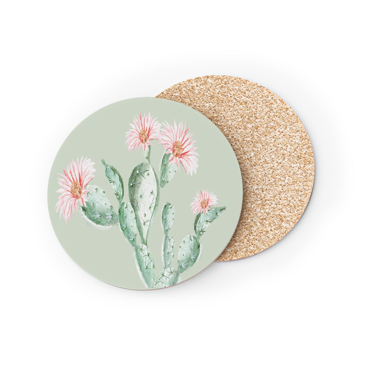 Cactus Flower - Round Hardboard Coaster, Cork Backed - 3.75" x 3.75" - Priced per coaster