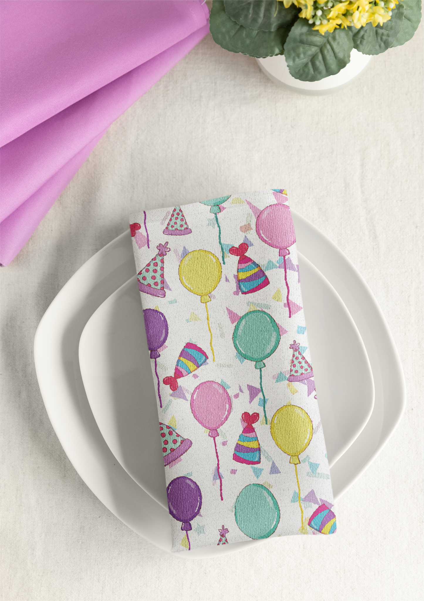 Happy Birthday Cotton Twill Dinner Napkins on White 22" x 22" - Birthday Celebration Cloth Napkins, Birthday Party Napkins, Birthday Party Reusable Cloth Napkins, 100% Cotton Birthday Napkins - Priced per Napkin