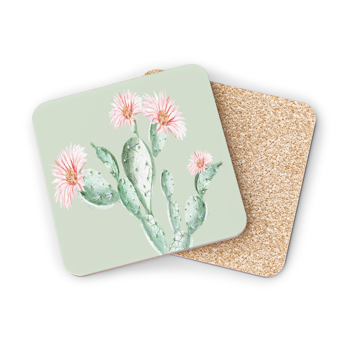 Cactus Flower - Square Hardboard Coaster, Cork Backed - 3.75" x 3.75" - Priced per coaster