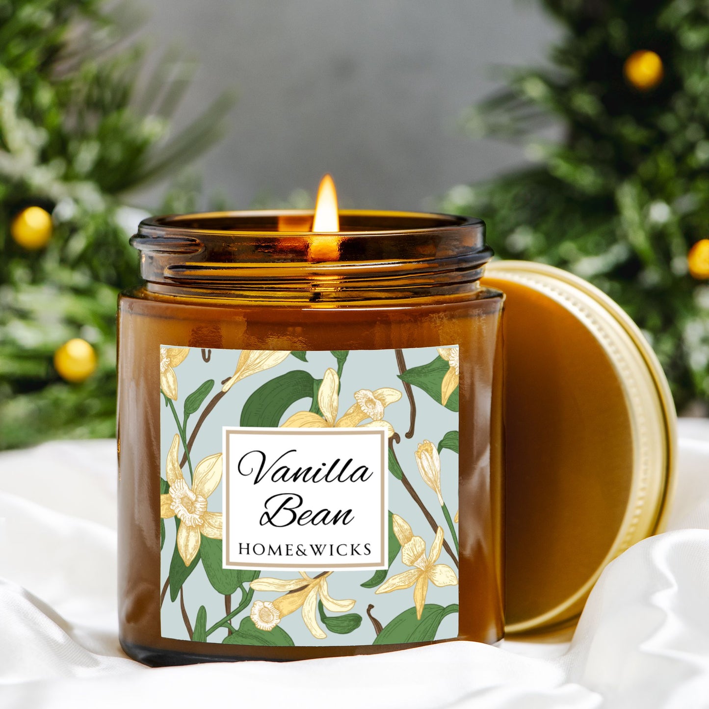 Vanilla Bean Coconut Apricot Wax Candle, 4 oz Amber Jar, Gold Lid - Relaxing Scent, Gift for Her, Vanilla Aromatherapy, Natural Coconut Wax