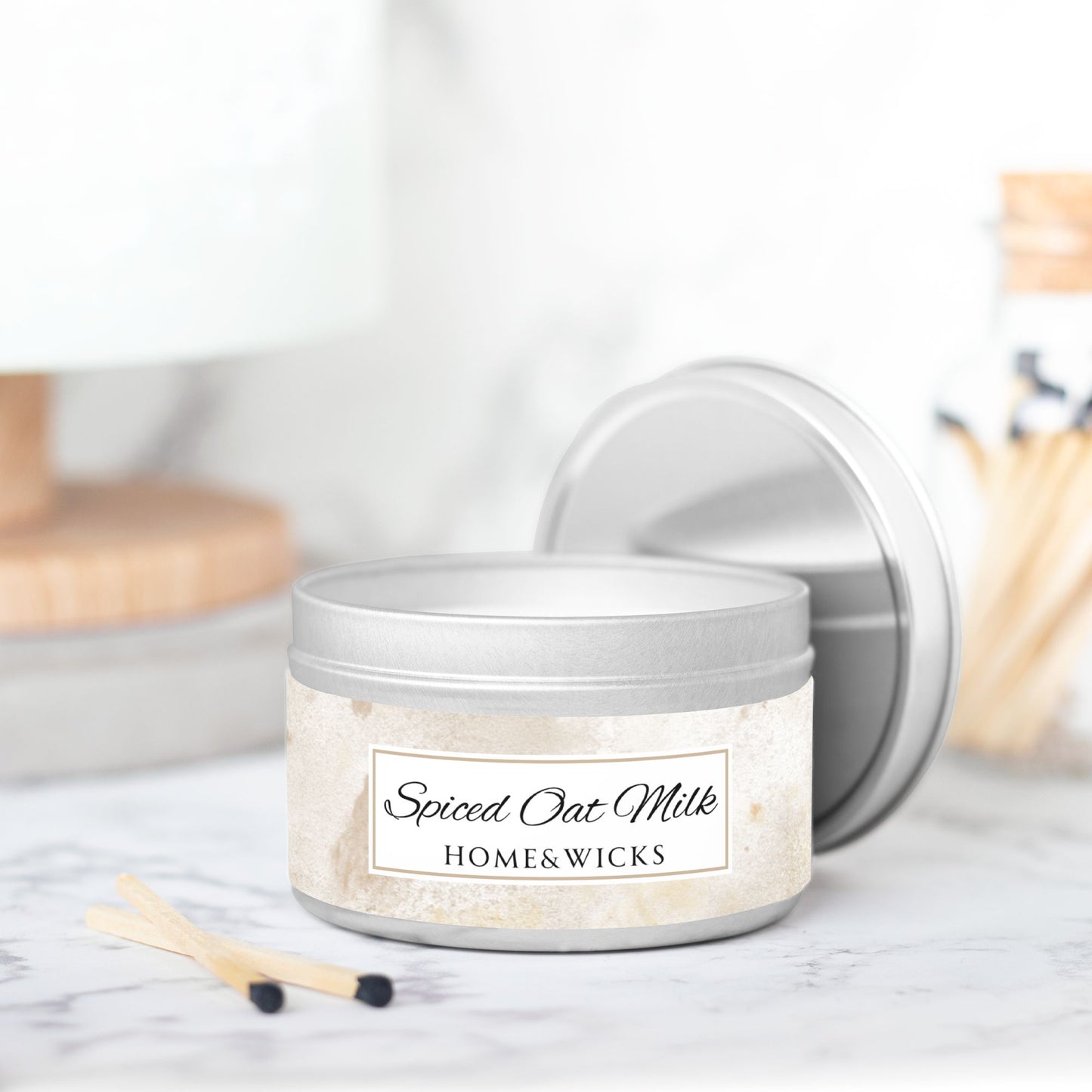 Spiced Oat Milk Scented Coconut Soy Wax Candle, 8 oz. Silver Tin Jar with Lid - Cinnamon Scented Candle, Cozy Candle, Gourmand Spice Candle