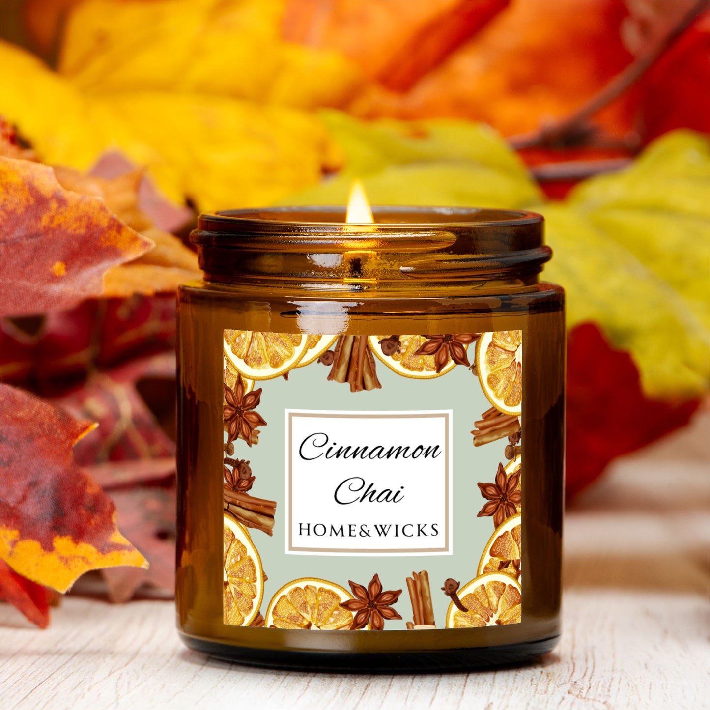 Cinnamon Chai Coconut Apricot Wax Candle, 4 oz. Amber Jar with Gold Lid, Cotton Wick- Cozy Aromatherapy, Spicy Scented Candle, Fall, Winter